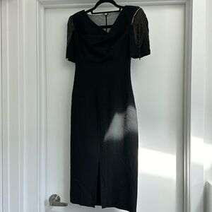 Black Halo. Super cool dress with metal shoulder chains. Size 0.